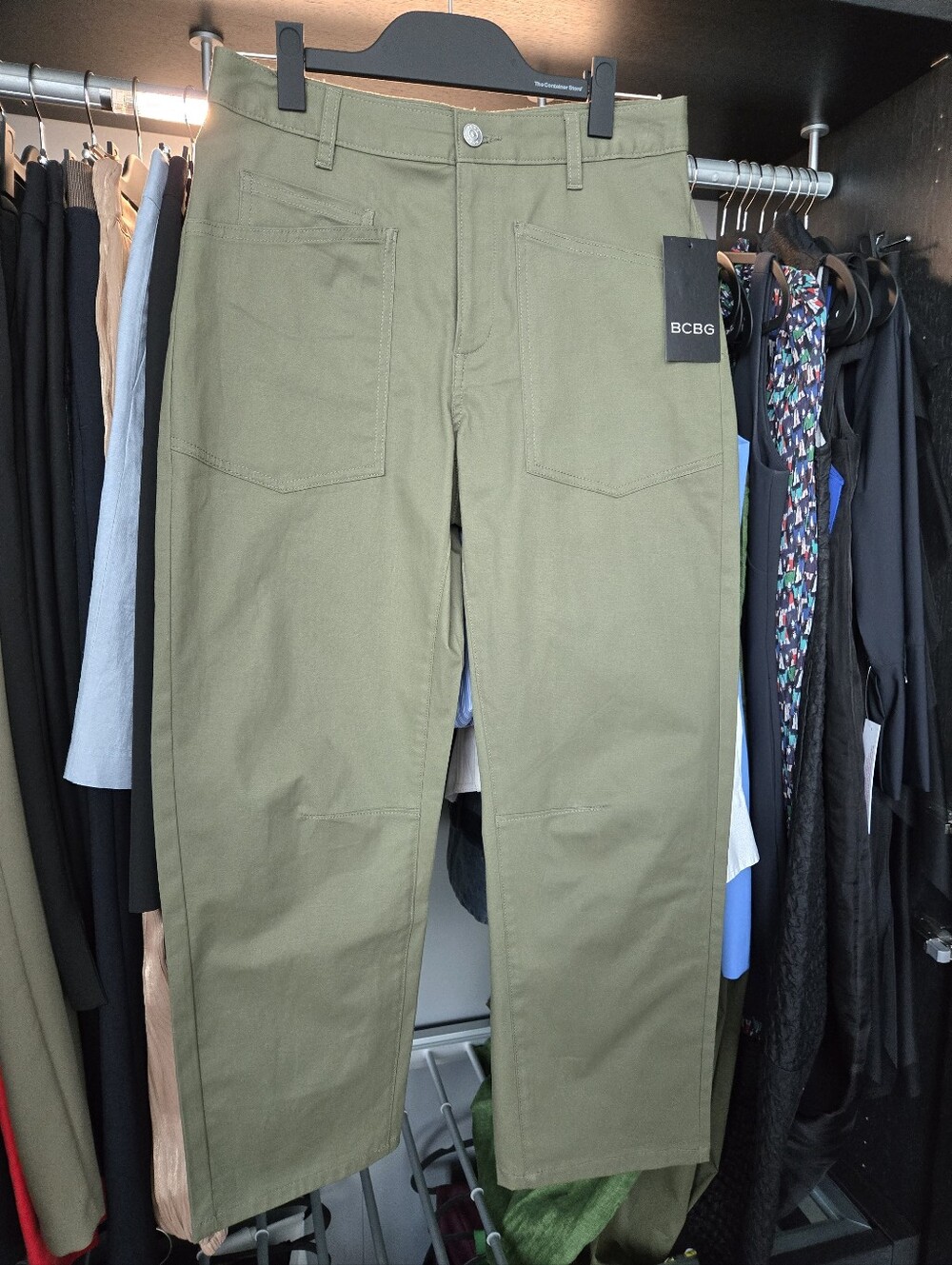 BCBG Olive Green High-Rise Utility Chinos